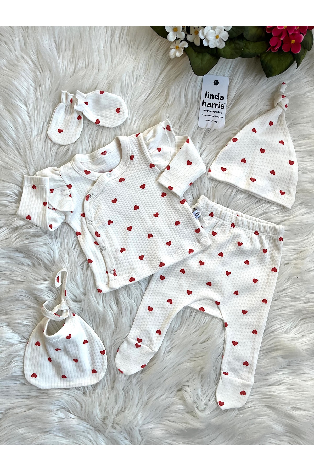 Heart Pattern 5’li Yenidoğan Kız Bebek Hastane Çıkışı Seti